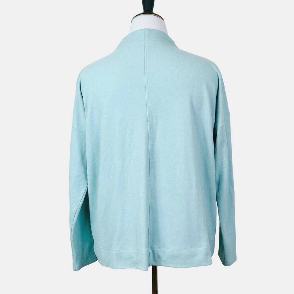 J Jill Size M Mock Neck Top Drop Shoulder Stretch Fleece Light Blue - Picture 4 of 9